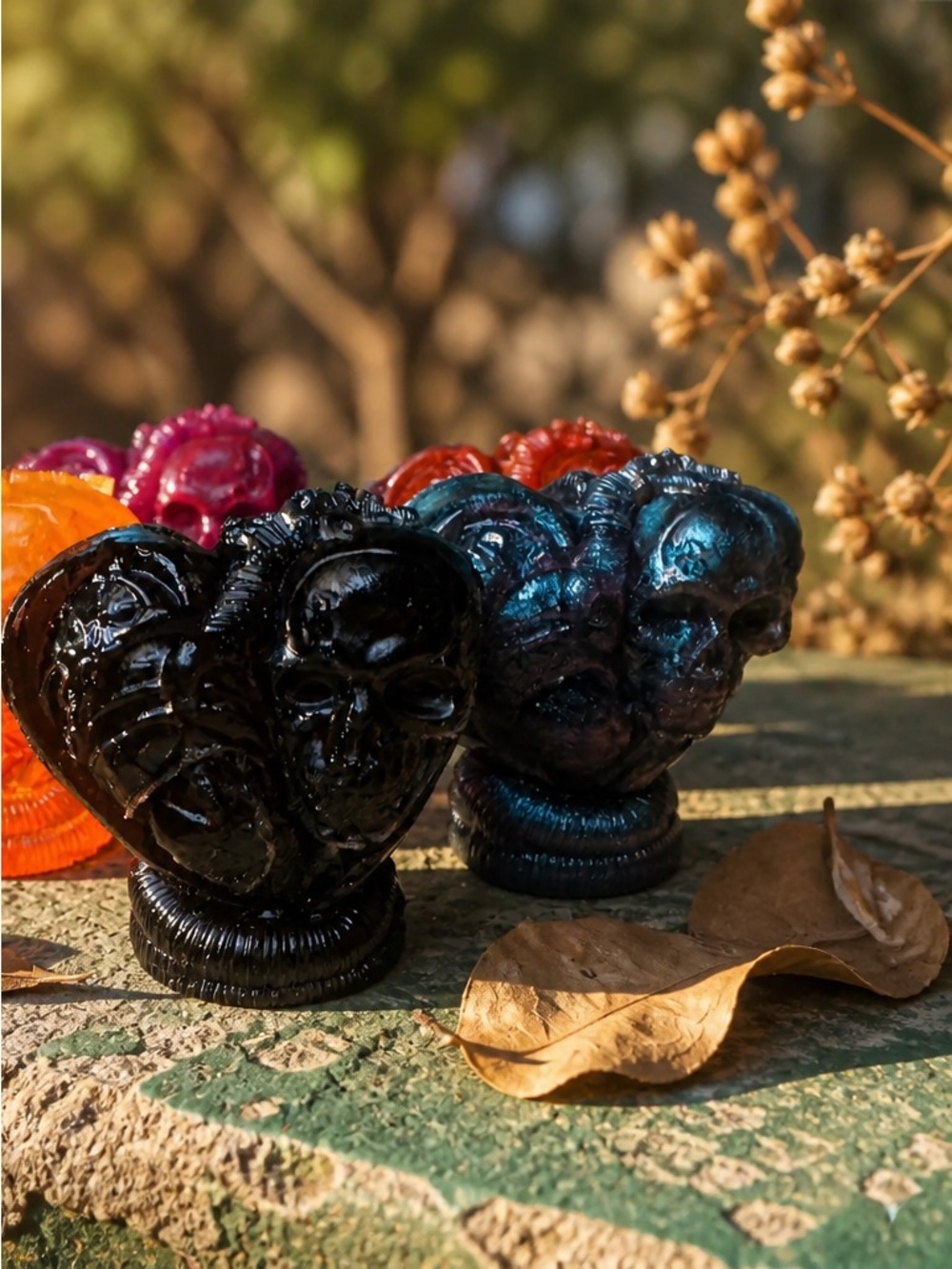 Dark Resin Skull Heart Decorative Accent - Home Accents